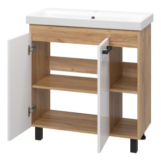 Напольная тумба под раковину Misty Крафт 80см белый/дуб крафт золотой